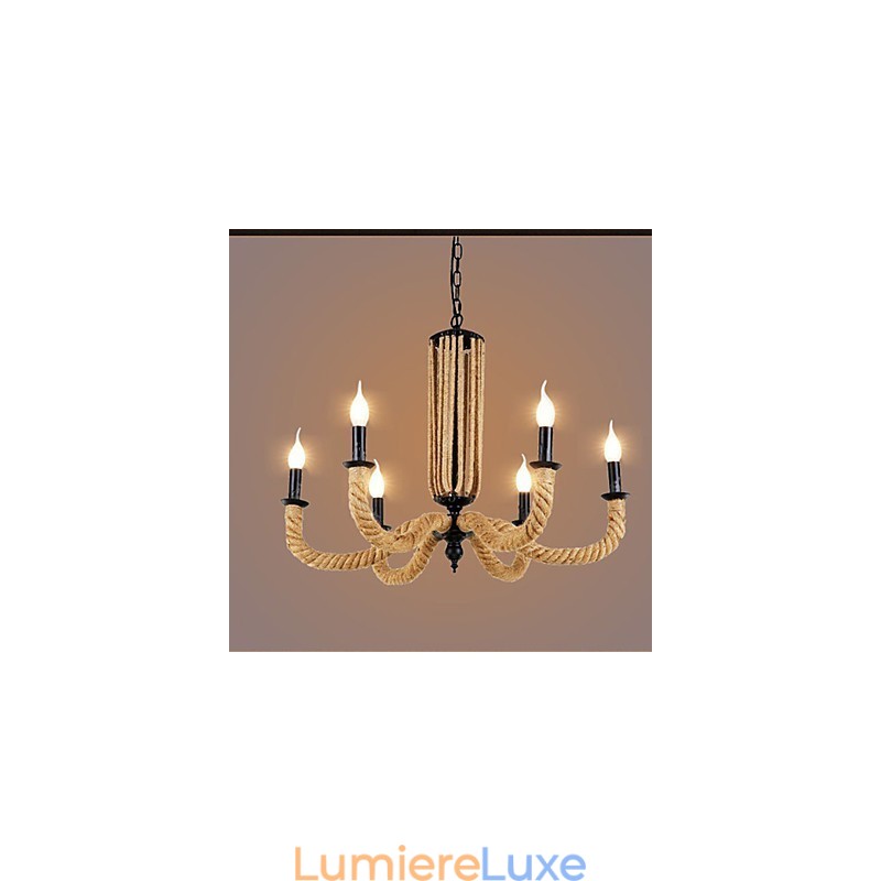 Lustre rétro en corde et lampe en fer