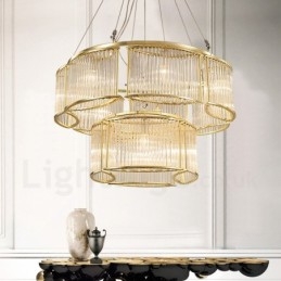 Suspension contemporaine moderne en acier à 11 lampes avec abat-jour en cristal