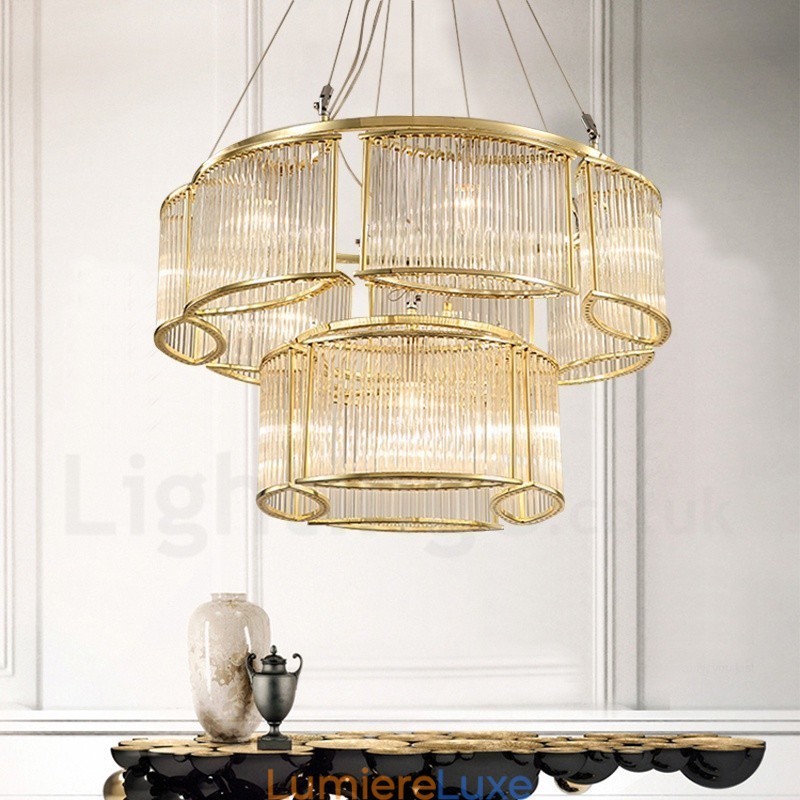 Suspension contemporaine moderne en acier à 11 lampes avec abat-jour en cristal