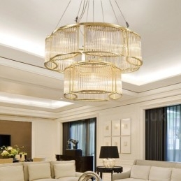 Suspension contemporaine moderne en acier à 11 lampes avec abat-jour en cristal