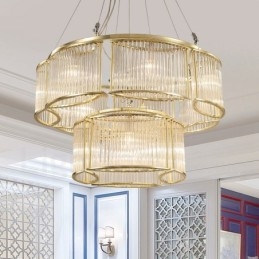 Suspension contemporaine moderne en acier à 11 lampes avec abat-jour en cristal