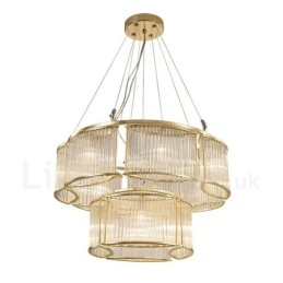 Suspension contemporaine moderne en acier à 11 lampes avec abat-jour en cristal