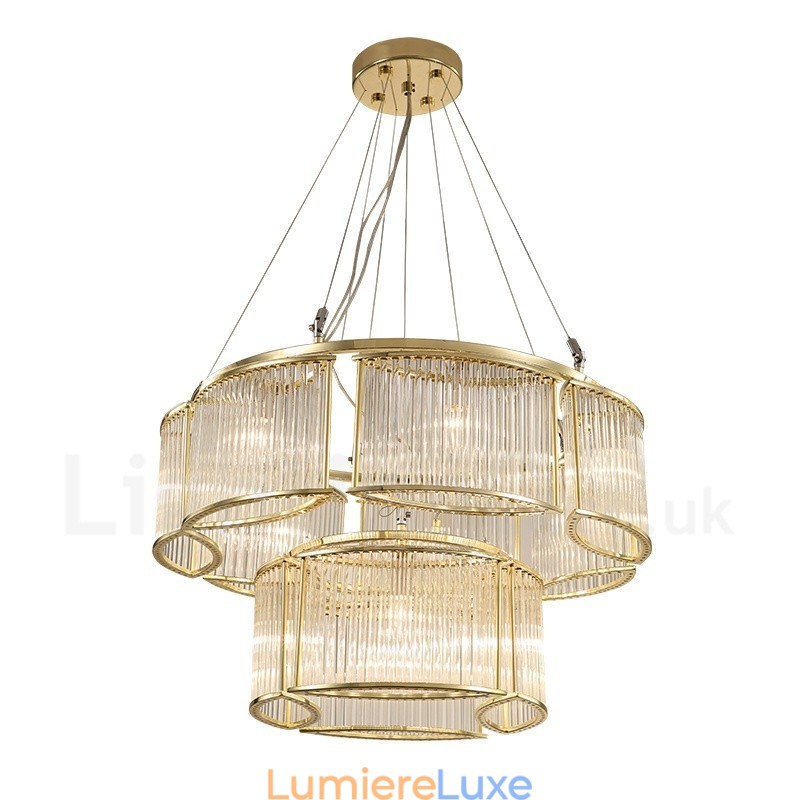 Suspension contemporaine moderne en acier à 11 lampes avec abat-jour en cristal