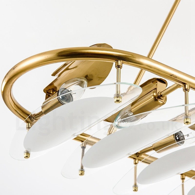 Suspension contemporaine moderne à 9 lampes en laiton avec abat-jour en verre