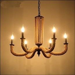 Lustre rétro en corde et lampe en fer
