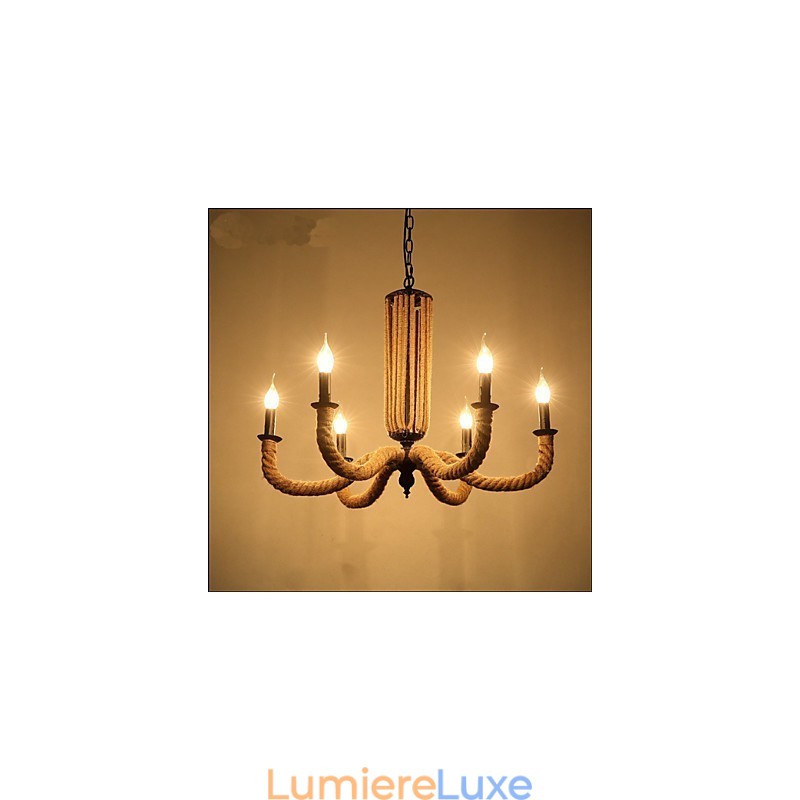 Lustre rétro en corde et lampe en fer