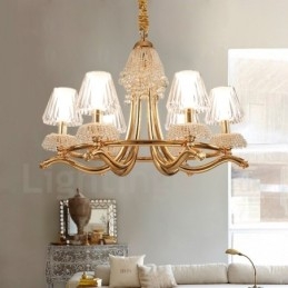 Lustre contemporain moderne à 6 lumières en acier cristal avec abat-jour en acrylique