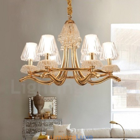 Lustre contemporain moderne à 6 lumières en acier cristal avec abat-jour en acrylique Lustre contemporain moderne à 6 lumières en acier cristal avec abat-jour en acrylique