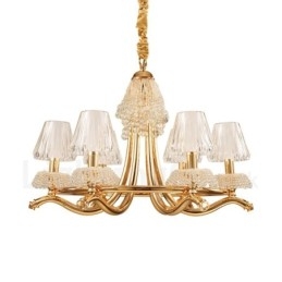 Lustre contemporain moderne à 6 lumières en acier cristal avec abat-jour en acrylique
