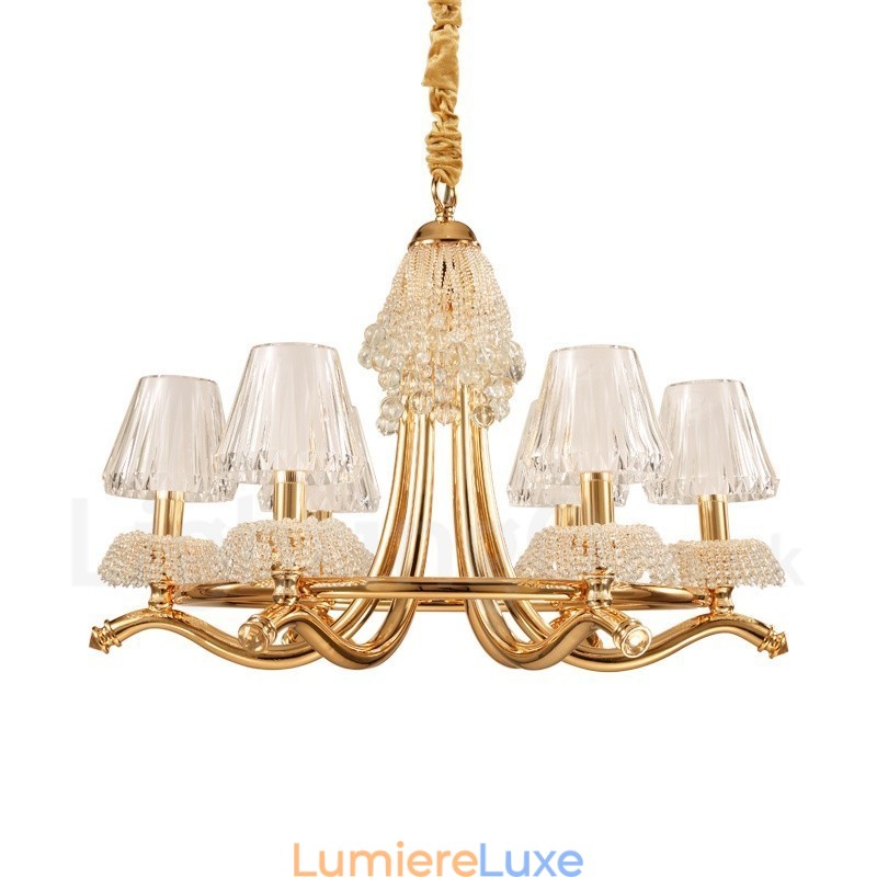 Lustre contemporain moderne à 6 lumières en acier cristal avec abat-jour en acrylique