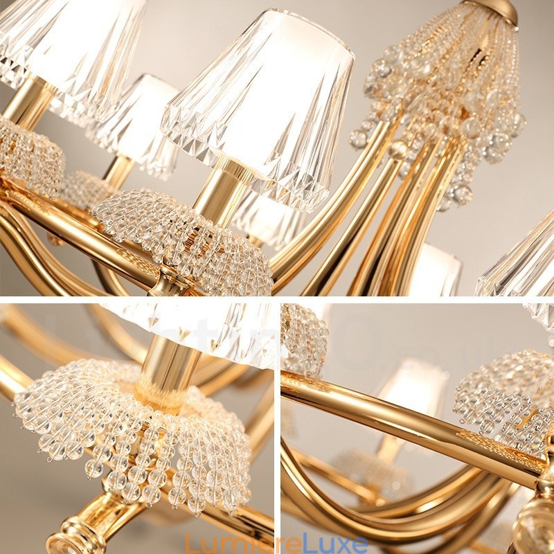 Lustre contemporain moderne à 6 lumières en acier cristal avec abat-jour en acrylique