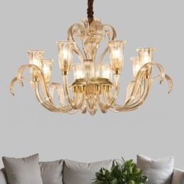 Lustre contemporain moderne à 8 lumières en verre avec abat-jour en verre