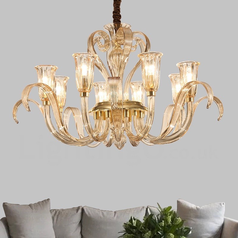 Lustre contemporain moderne à 8 lumières en verre avec abat-jour en verre