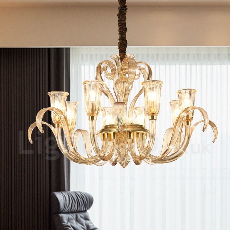 Lustre contemporain moderne à 8 lumières en verre avec abat-jour en verre