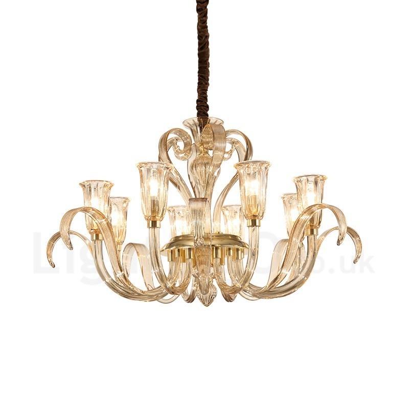 Lustre contemporain moderne à 8 lumières en verre avec abat-jour en verre