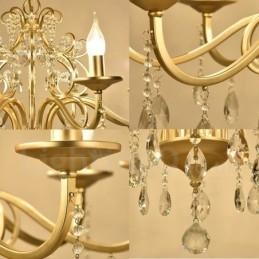 Lustre rustique Lodge à 8 lumières en acier cristal avec abat-jour en tissu