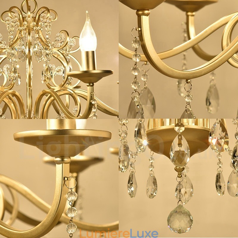 Lustre rustique Lodge à 8 lumières en acier cristal avec abat-jour en tissu