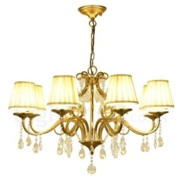 Lustre rustique Lodge à 8 lumières en acier cristal avec abat-jour en tissu