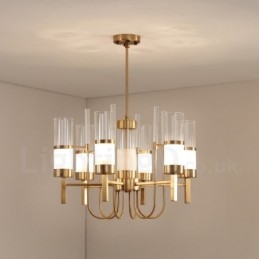 Lustre rustique contemporain moderne à 6 lumières en acier avec abat-jour en verre
