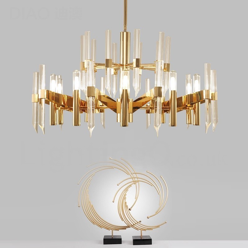 Lustre contemporain moderne en alliage d'aluminium à 18 lampes avec abat-jour en cristal
