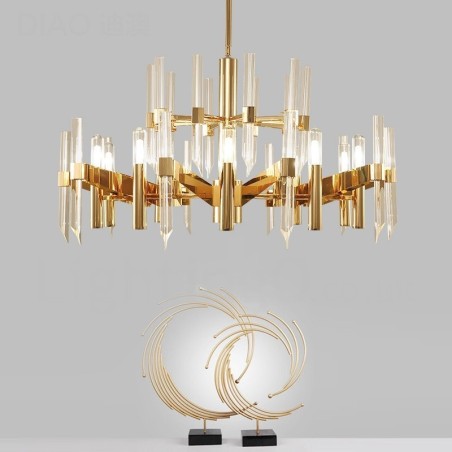 Lustre contemporain moderne en alliage d'aluminium à 18 lampes avec abat-jour en cristal Lustre contemporain moderne en alliage d'aluminium à 18 lampes avec abat-jour en cristal