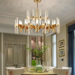 Lustre contemporain moderne en alliage d'aluminium à 18 lampes avec abat-jour en cristal