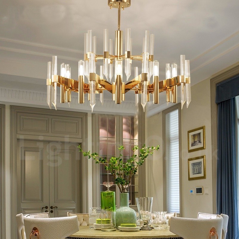 Lustre contemporain moderne en alliage d'aluminium à 18 lampes avec abat-jour en cristal