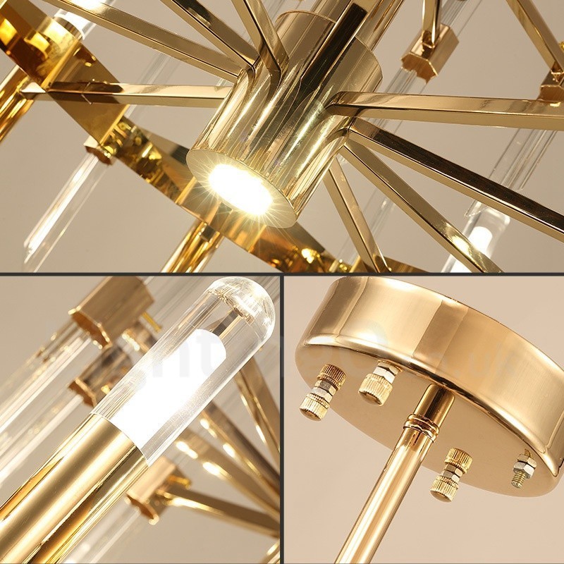 Lustre contemporain moderne en alliage d'aluminium à 18 lampes avec abat-jour en cristal