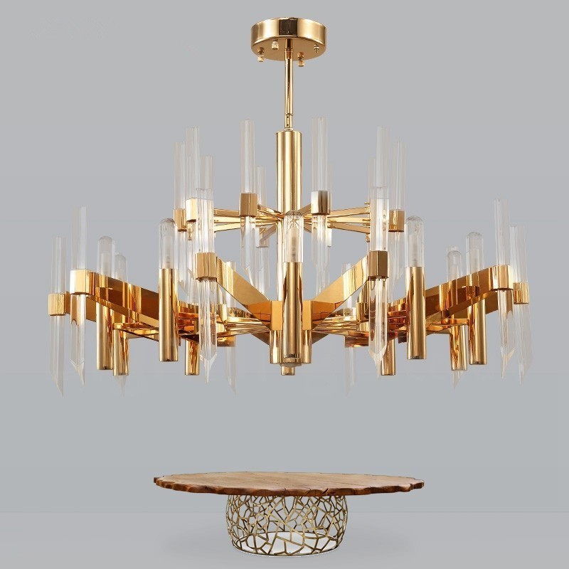 Lustre contemporain moderne en alliage d'aluminium à 18 lampes avec abat-jour en cristal