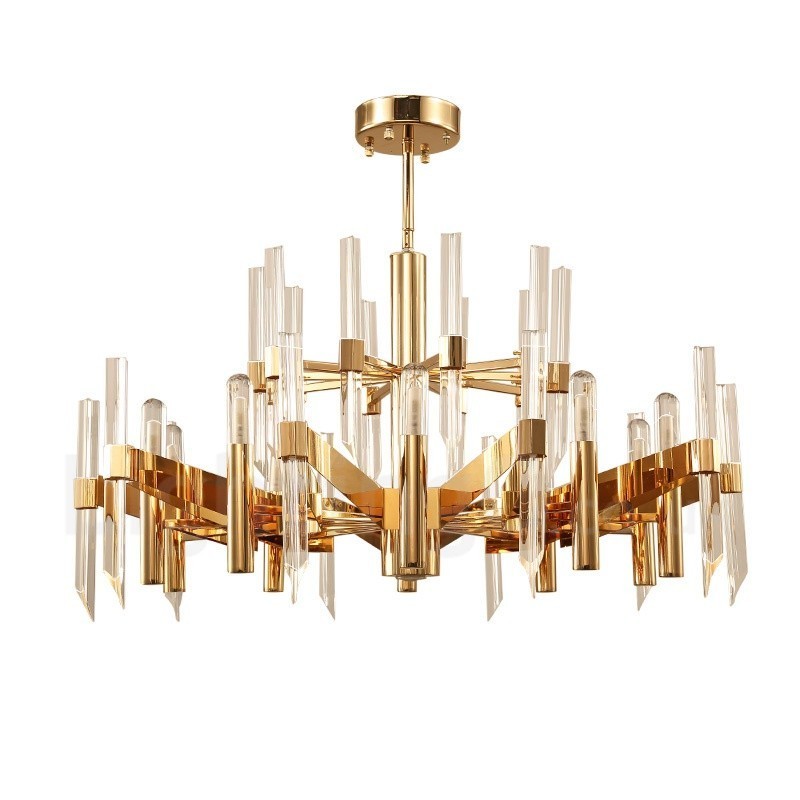 Lustre contemporain moderne en alliage d'aluminium à 18 lampes avec abat-jour en cristal