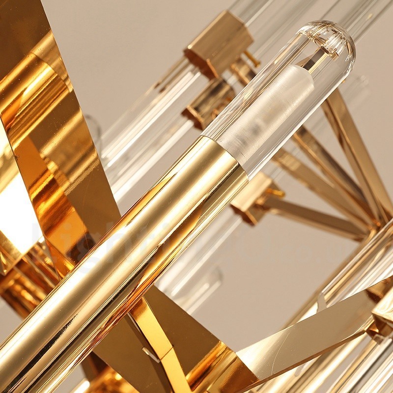 Lustre contemporain moderne en alliage d'aluminium à 18 lampes avec abat-jour en cristal