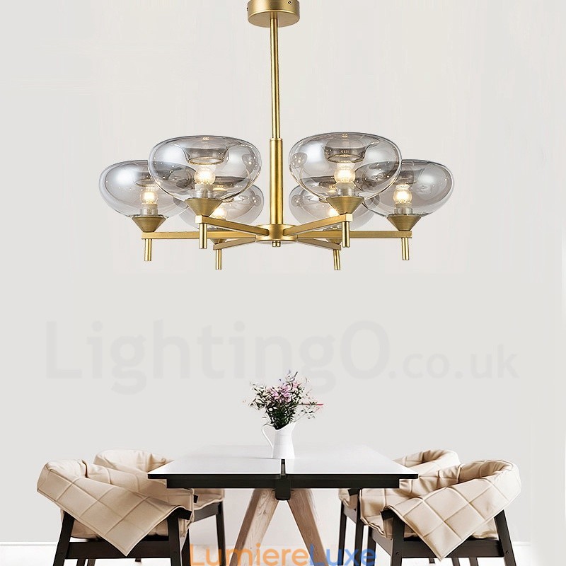 Lustre contemporain moderne en alliage d'aluminium à 6 lumières avec abat-jour en verre
