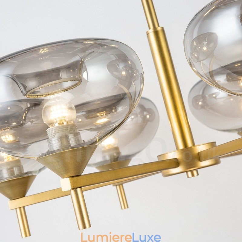 Lustre contemporain moderne en alliage d'aluminium à 6 lumières avec abat-jour en verre