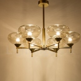 Lustre contemporain moderne en alliage d'aluminium à 6 lumières avec abat-jour en verre