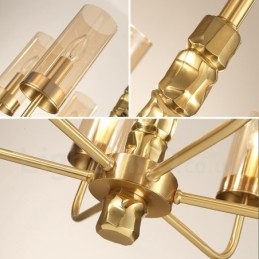 Lustre contemporain moderne à 8 lumières en laiton avec abat-jour en verre
