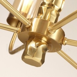 Lustre contemporain moderne à 10 lumières en laiton avec abat-jour en verre