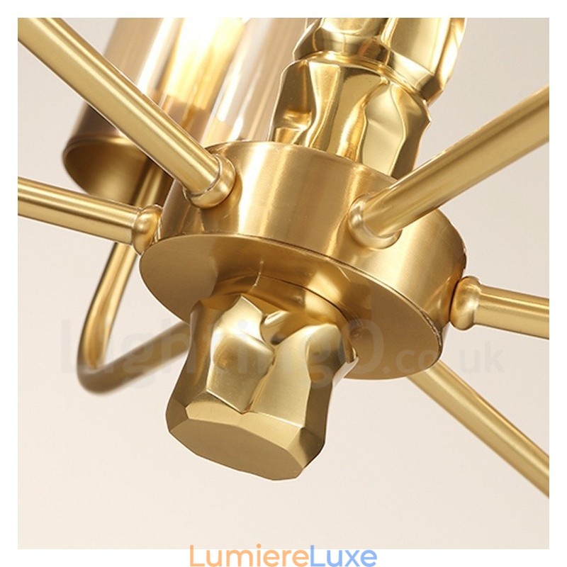 Lustre contemporain moderne à 10 lumières en laiton avec abat-jour en verre