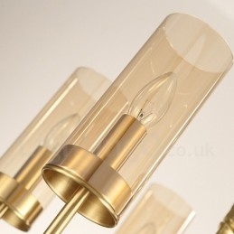 Lustre contemporain moderne à 10 lumières en laiton avec abat-jour en verre