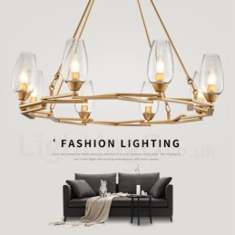 Suspension contemporaine moderne à 8 lampes en acier avec abat-jour en verre