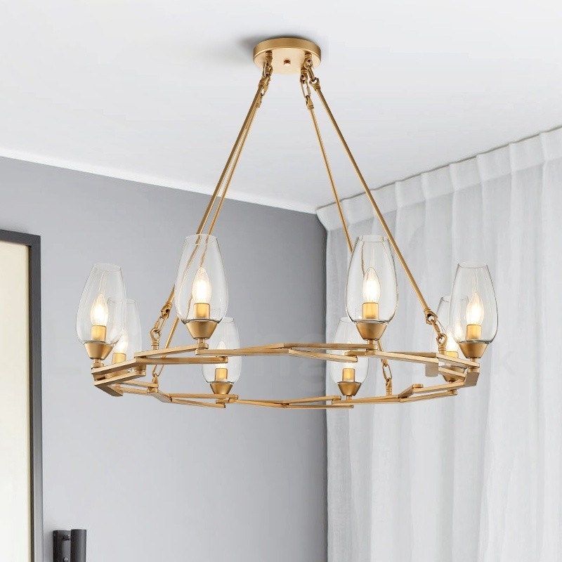 Suspension contemporaine moderne à 8 lampes en acier avec abat-jour en verre