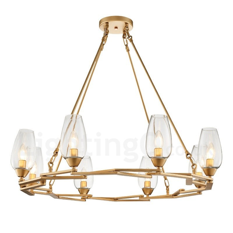 Suspension contemporaine moderne à 8 lampes en acier avec abat-jour en verre