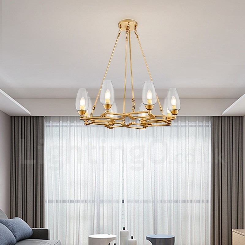 Suspension contemporaine moderne à 8 lampes en acier avec abat-jour en verre