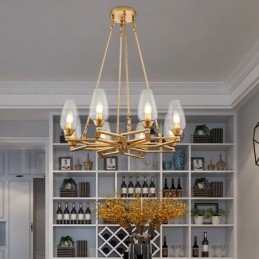 Suspension contemporaine moderne à 8 lampes en acier avec abat-jour en verre