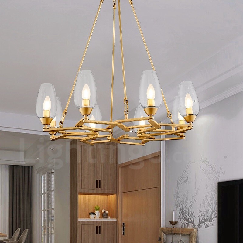 Suspension contemporaine moderne à 8 lampes en acier avec abat-jour en verre