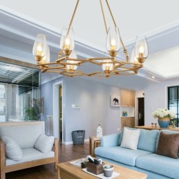 Suspension contemporaine moderne à 8 lampes en acier avec abat-jour en verre