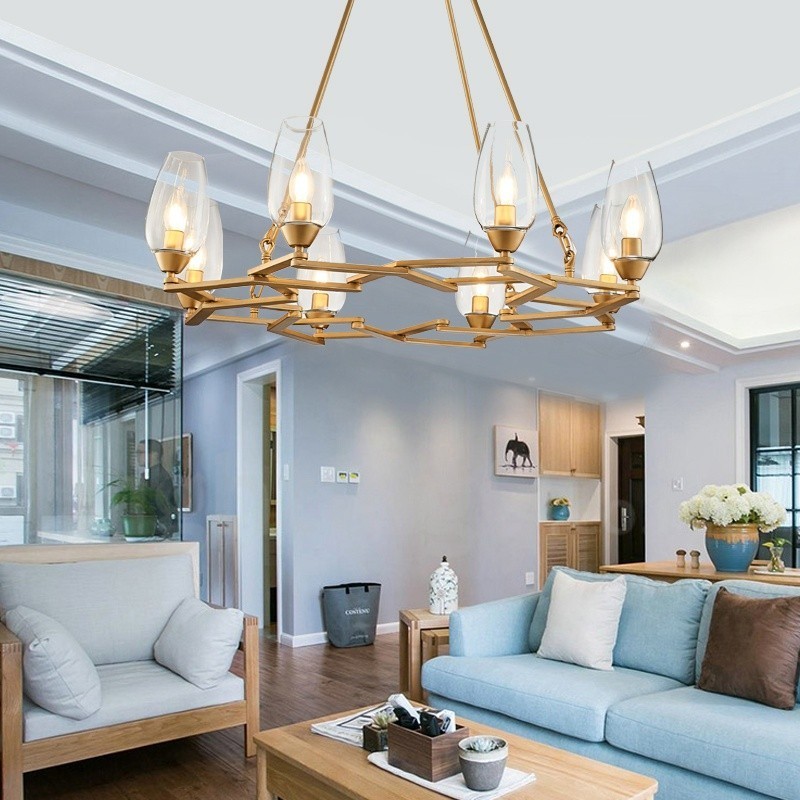 Suspension contemporaine moderne à 8 lampes en acier avec abat-jour en verre