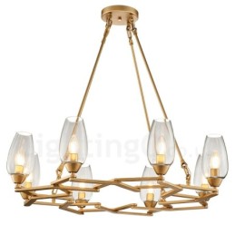 Suspension contemporaine moderne à 8 lampes en acier avec abat-jour en verre