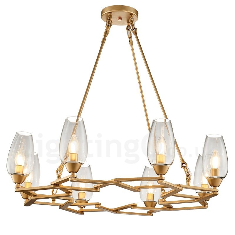Suspension contemporaine moderne à 8 lampes en acier avec abat-jour en verre