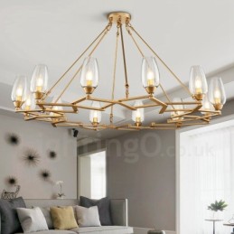 Suspension contemporaine moderne à 12 lampes en acier avec abat-jour en verre