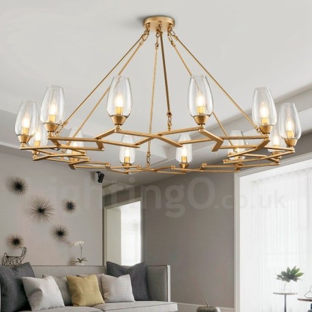 Suspension contemporaine moderne à 12 lampes en acier avec abat-jour en verre Suspension contemporaine moderne à 12 lampes en acier avec abat-jour en verre